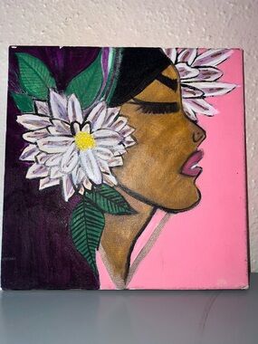 Floral Profile Canvas Art - Pink and Green Accent